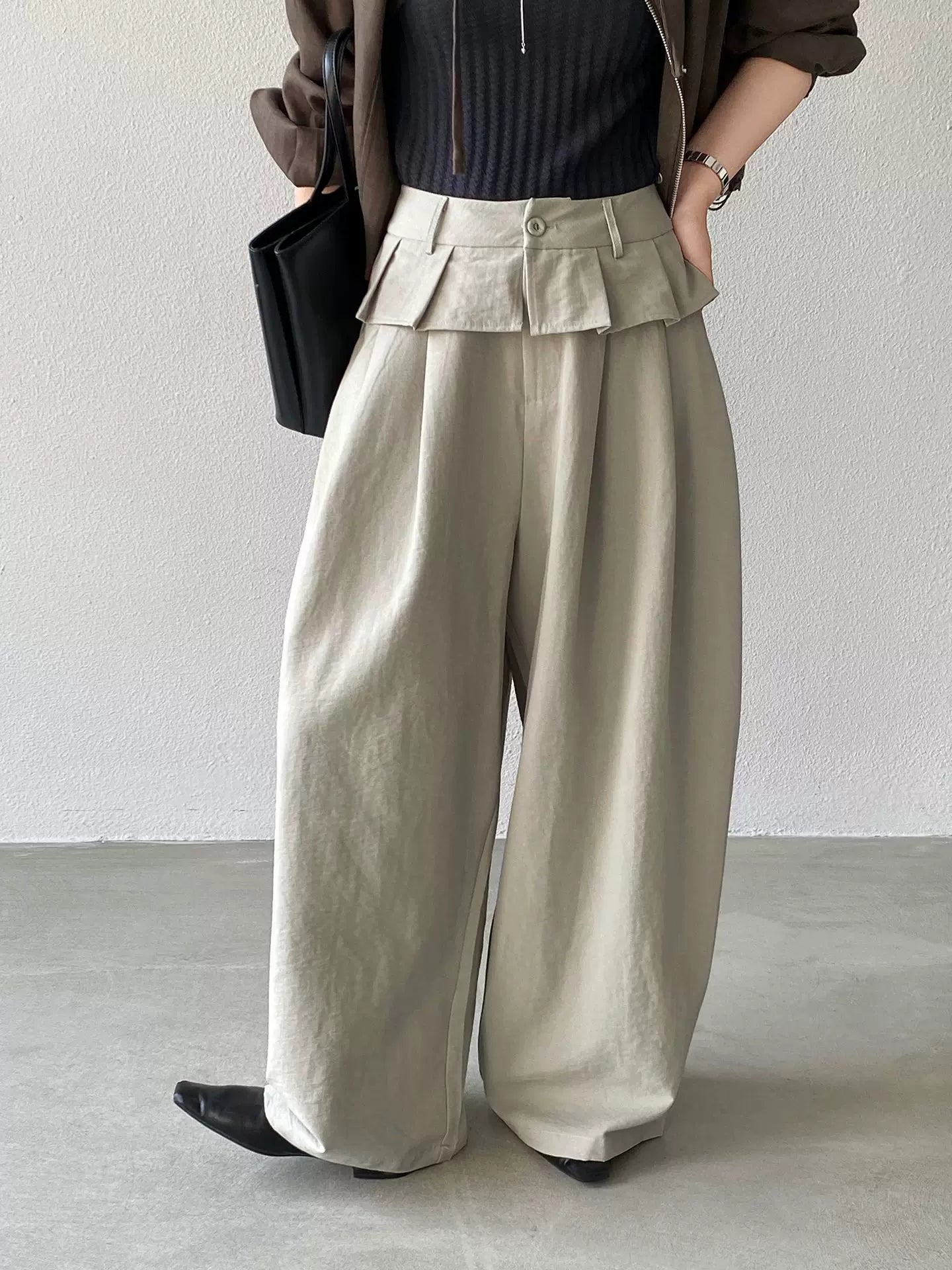 peplum waist tuck wide pants 1color 【NINE7088】