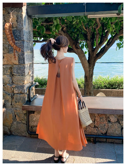 back open flare sleeveless dress 1color 【NINE7124】