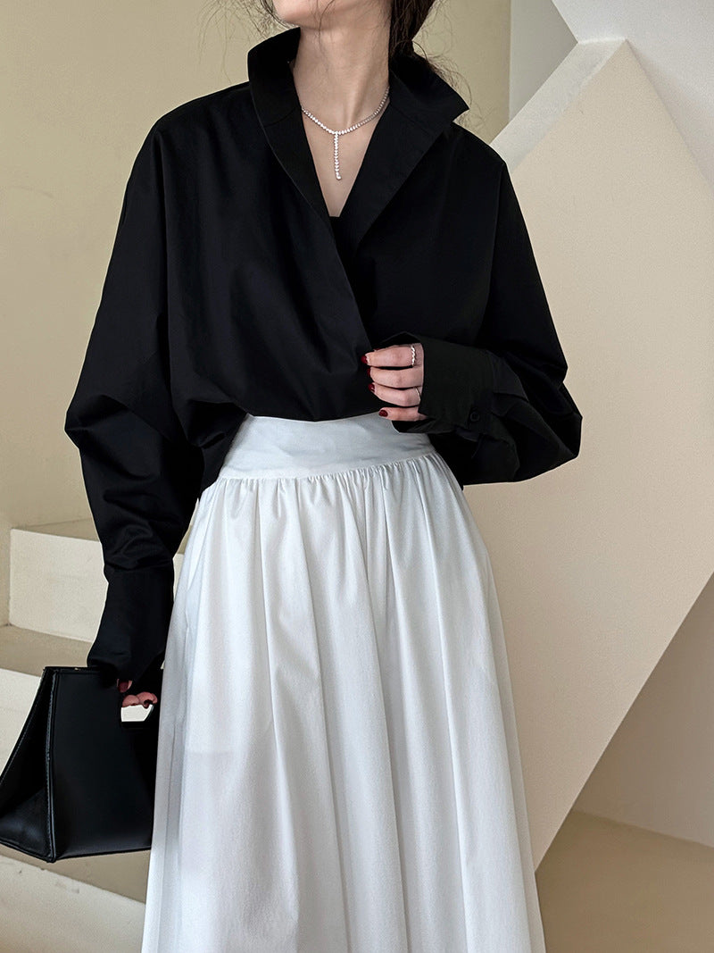 draped crossover short blouse 2color 【NINE7238】