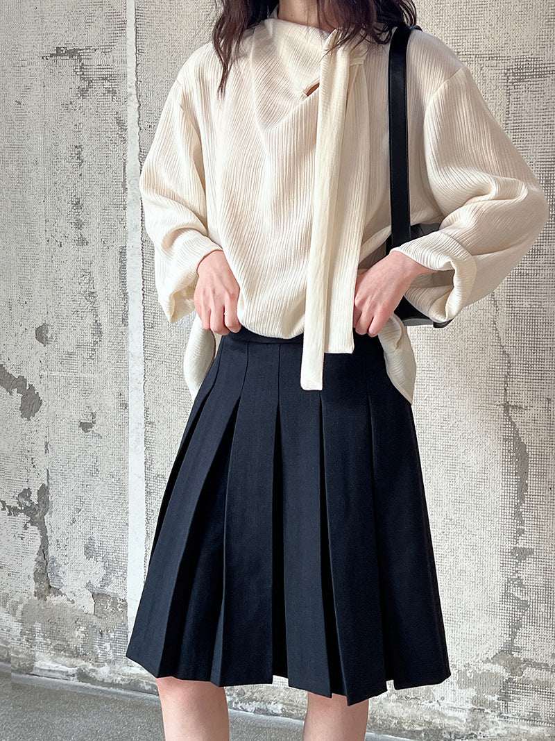 pleated scarf tie blouse 2color 【NINE7242】
