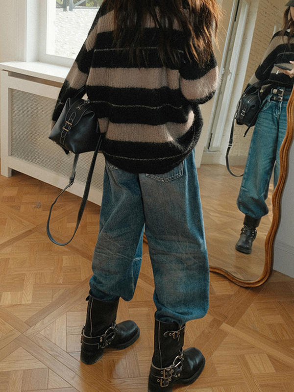 double-belt-loop denim loose pants【NINE8820】