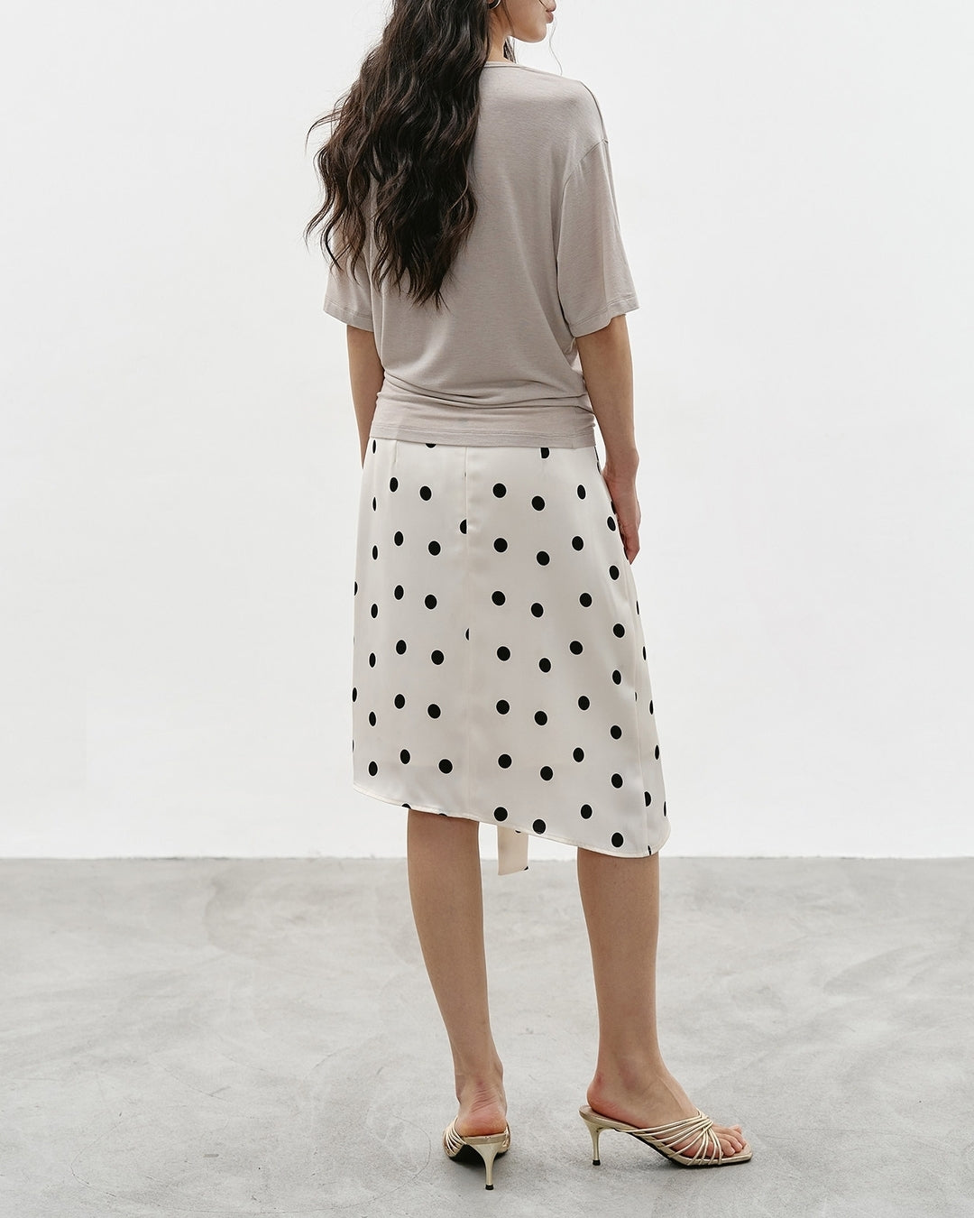 asymmetrical dot pattern ribbon skirt【NINE0345】