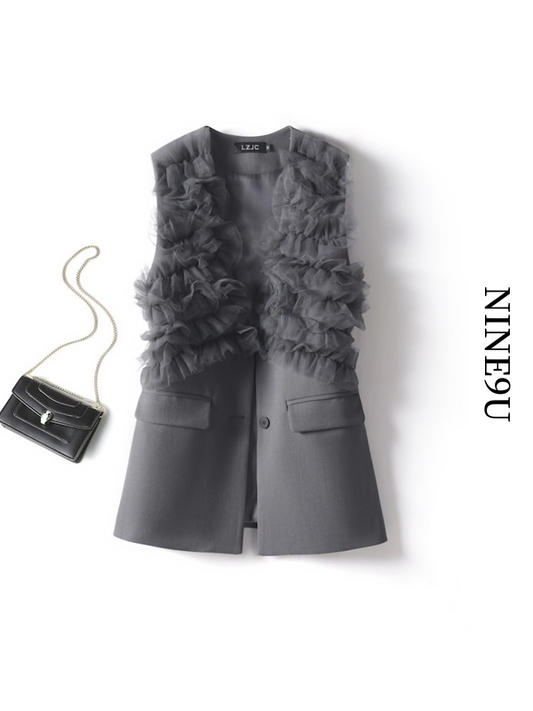 tulle frill mesh vest【NINE9526】