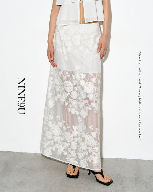 lace sheer long skirt【NINE0346】