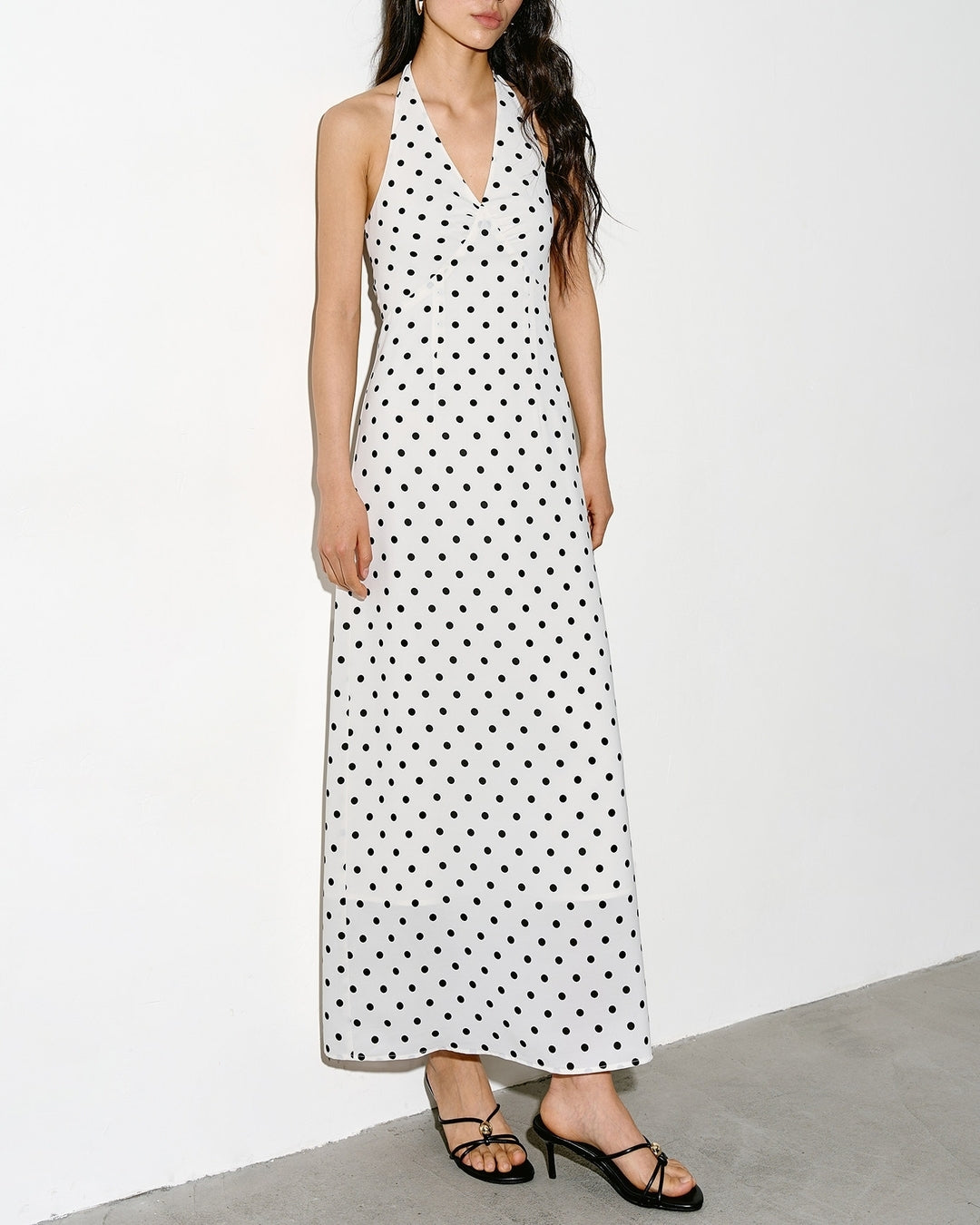 v-neck high waisted dot dress【NINE0334】
