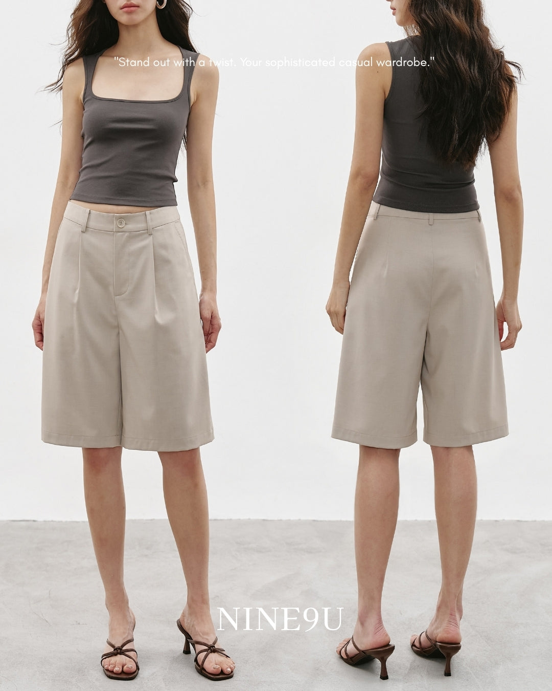 basic tuck half pants 2color【NINE0358】