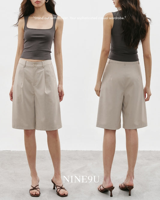 basic tuck half pants 2color【NINE0358】