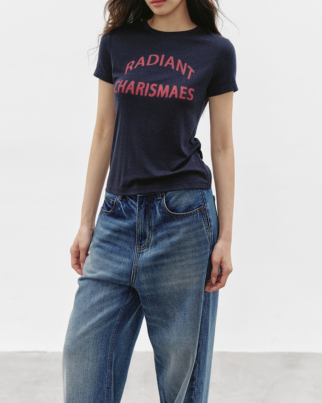 lettering print slim fit t-shirt 2color【NINE0350】