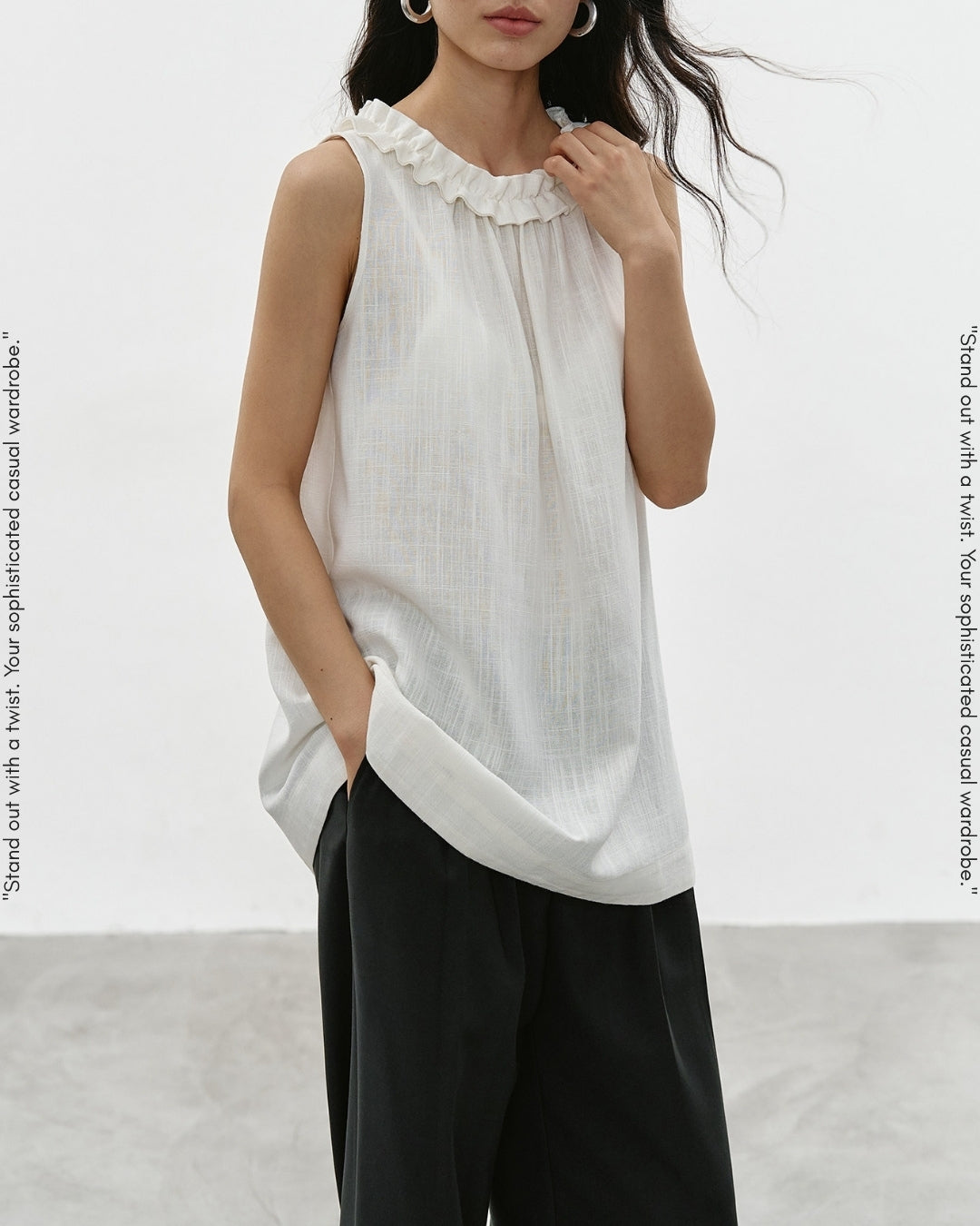frill-collar sleeveless blouse【NINE0337】