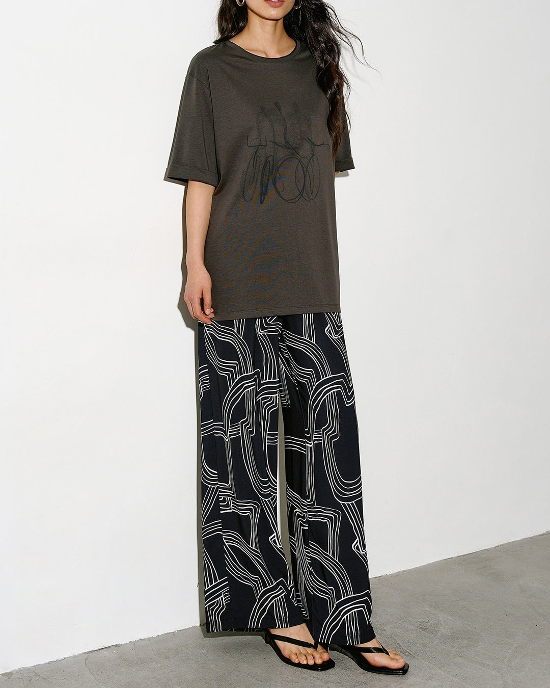geometric-patterned wide leg pants【NINE0328】