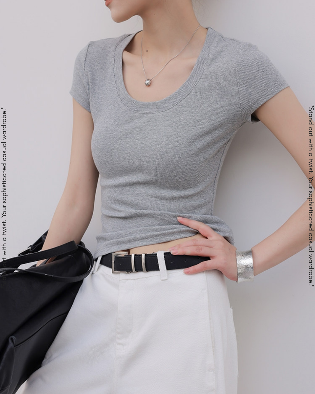 round neck slim tops 3color【NINE0184】