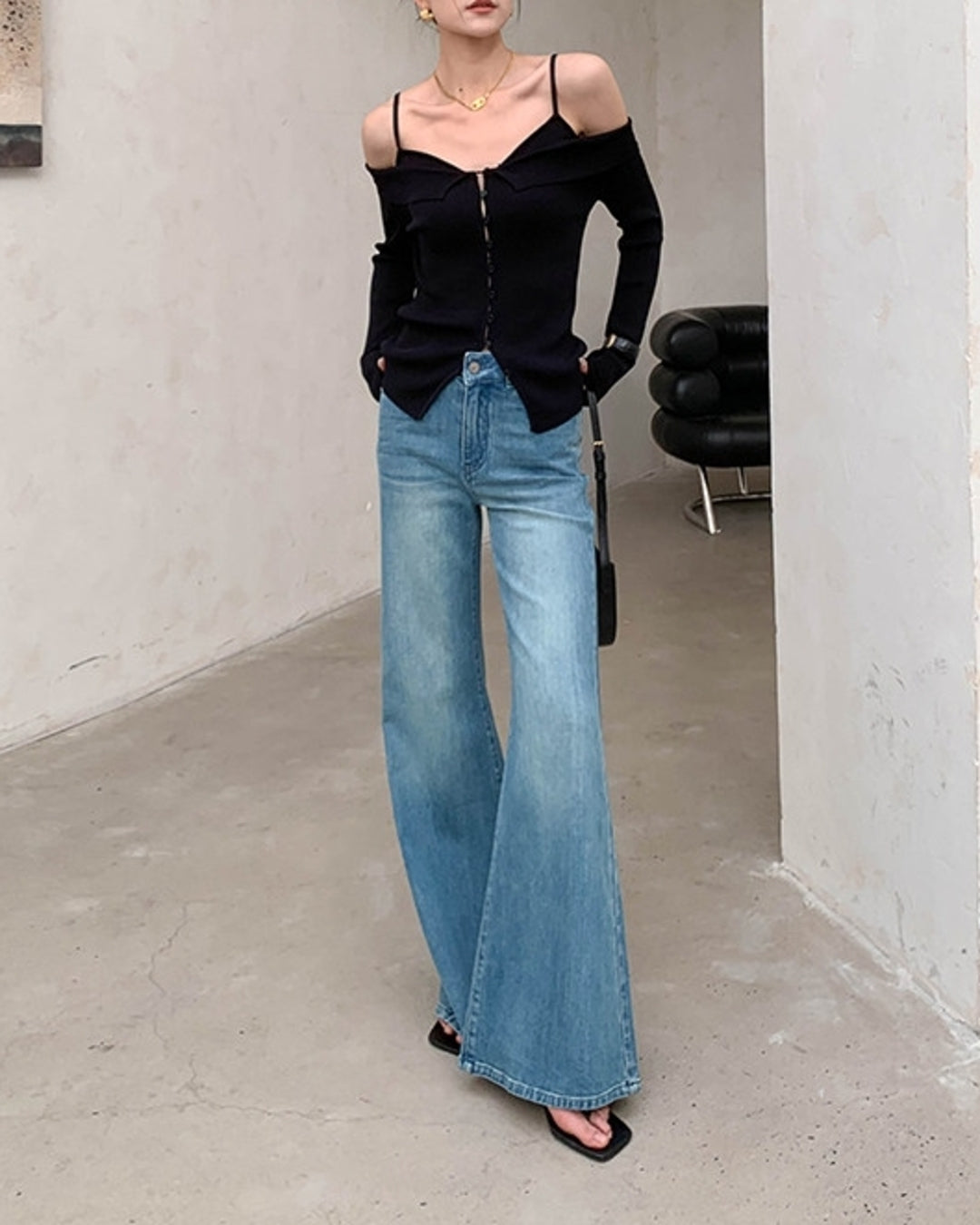 vintage-style wide-leg denim pants【NINE0219】
