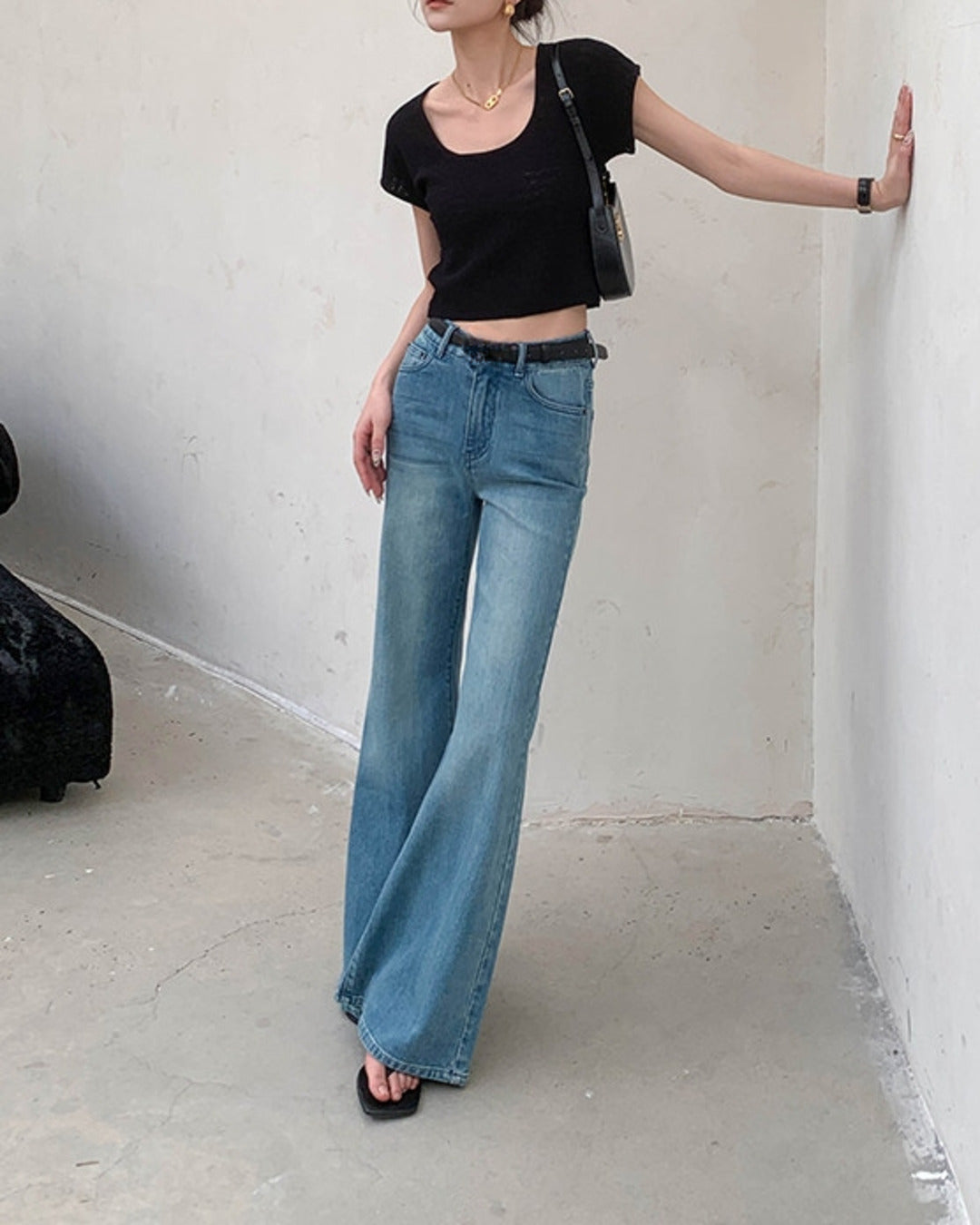 vintage-style wide-leg denim pants【NINE0219】