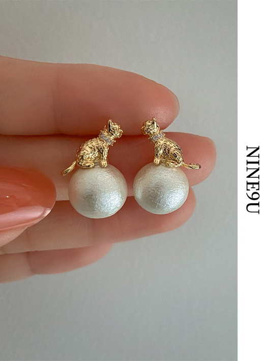 peart feminine cat pierced＆earrings【NINE6699】