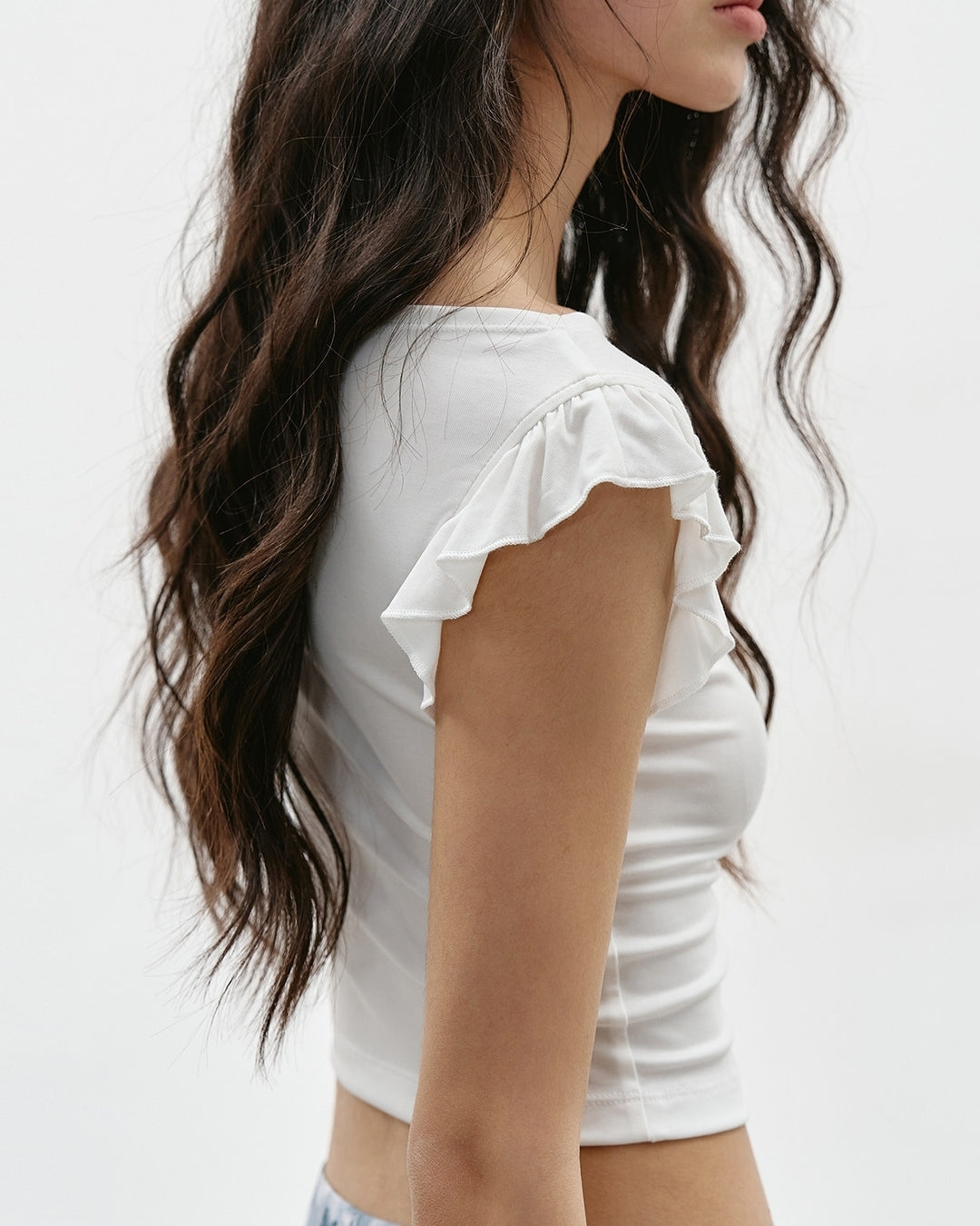 ruffled-sleeve boatneck t-shirt 2color【NINE0326】