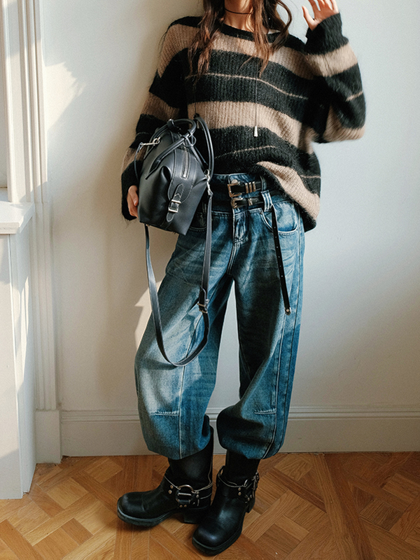 double-belt-loop denim loose pants【NINE8820】