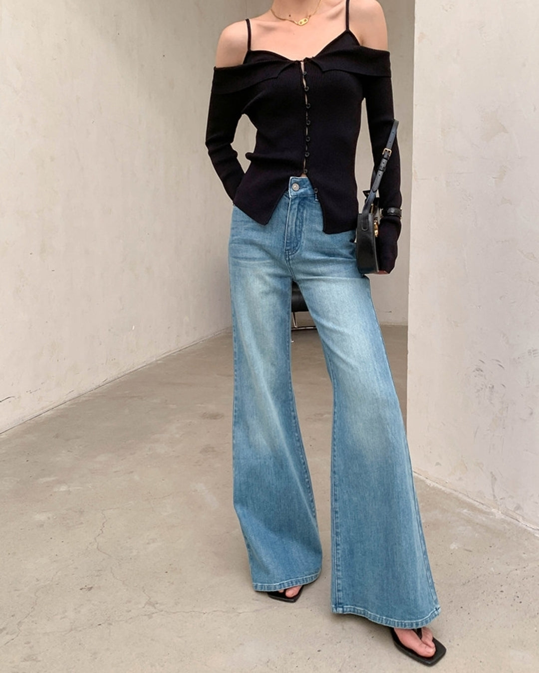 vintage-style wide-leg denim pants【NINE0219】