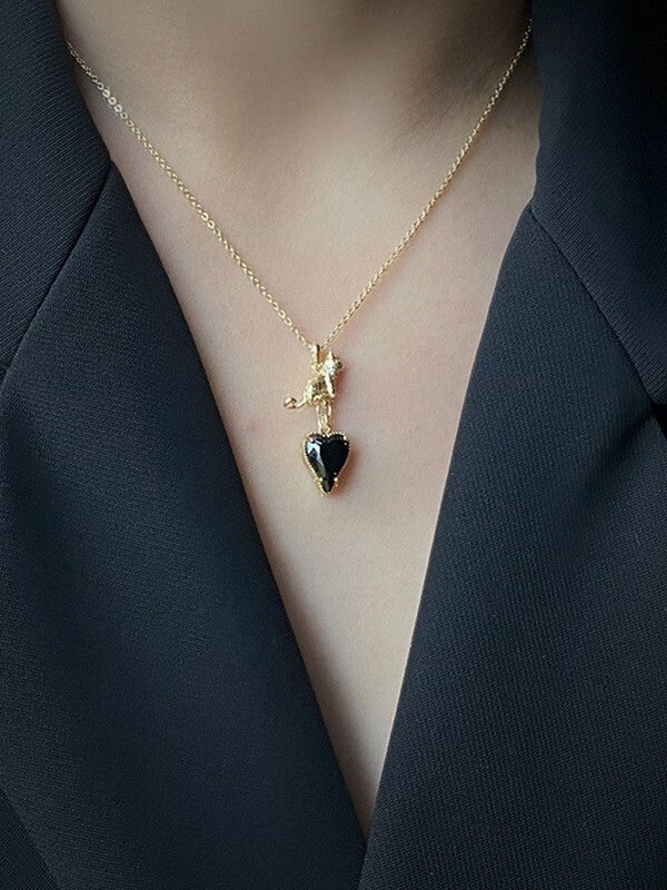 heart cat stone necklace【NINE6698】