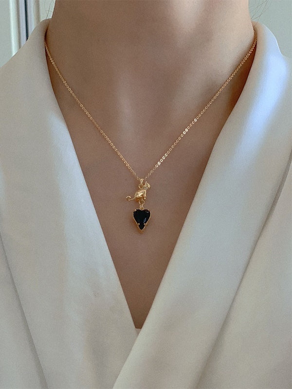 heart cat stone necklace【NINE6698】