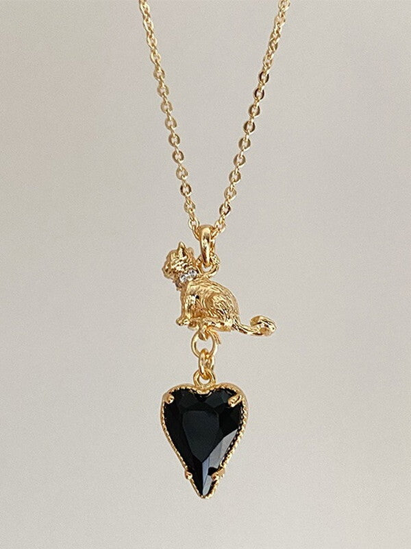 heart cat stone necklace【NINE6698】