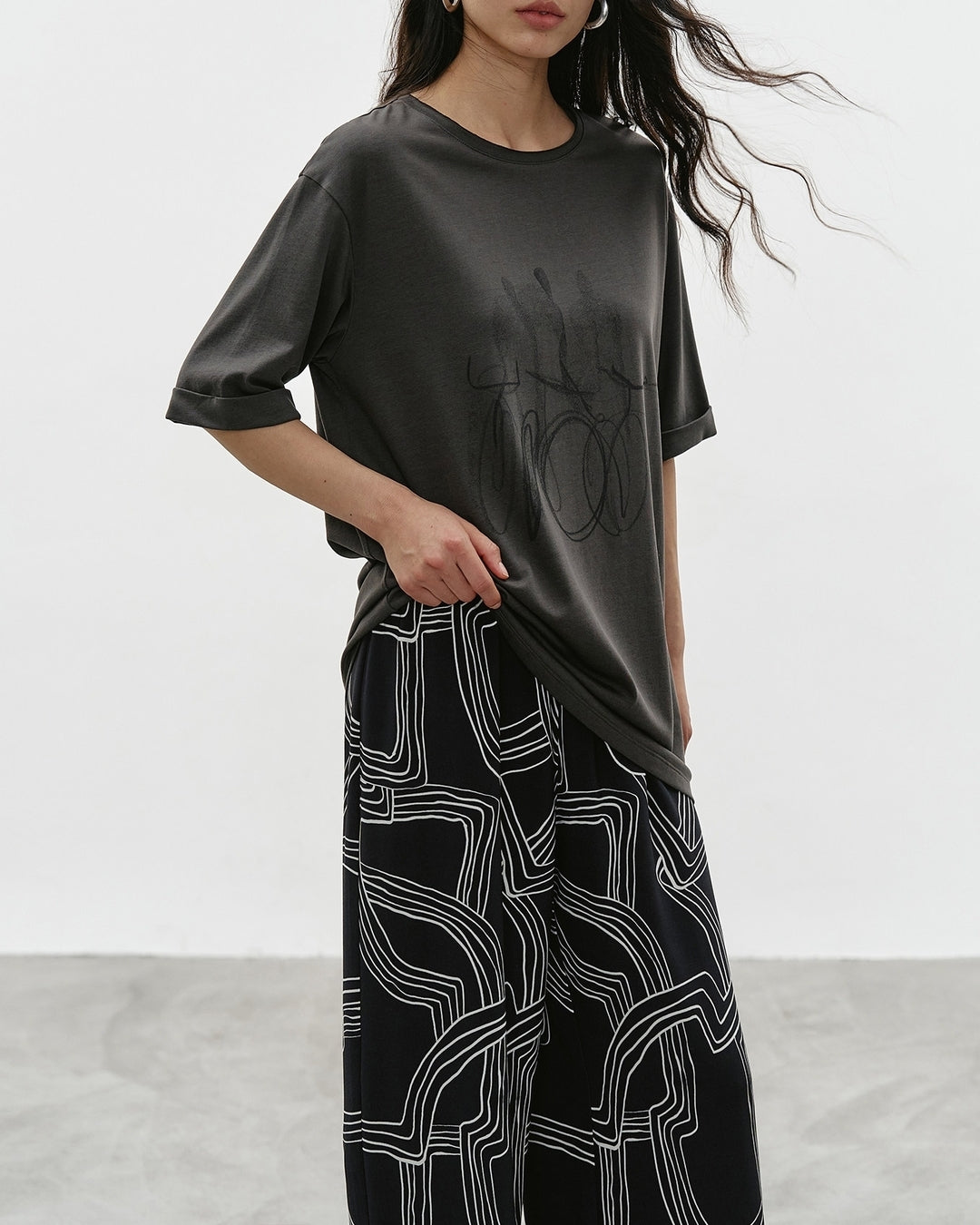 nuance print oversized t-shirt 2color【NINE0325】