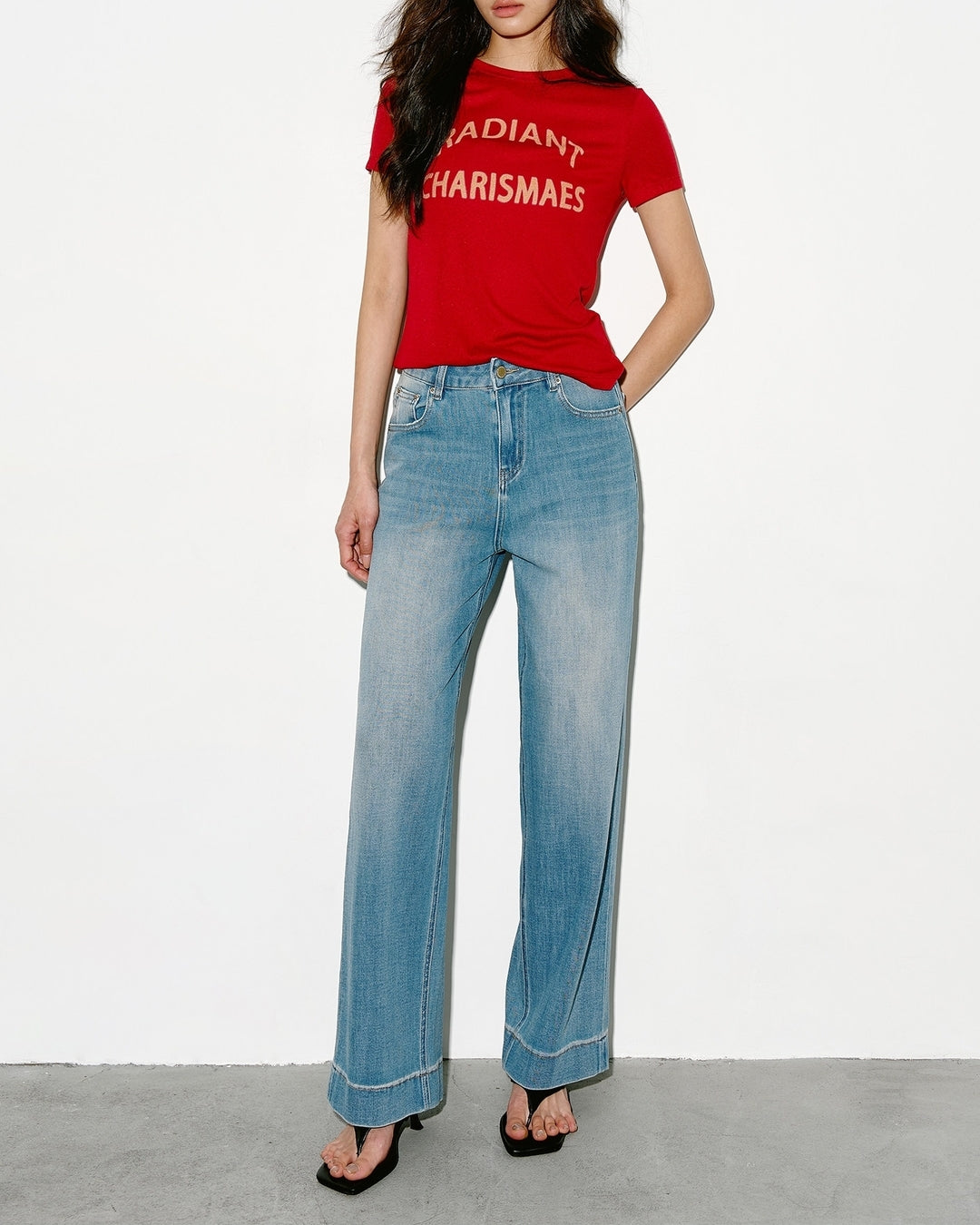lettering print slim fit t-shirt 2color【NINE0350】