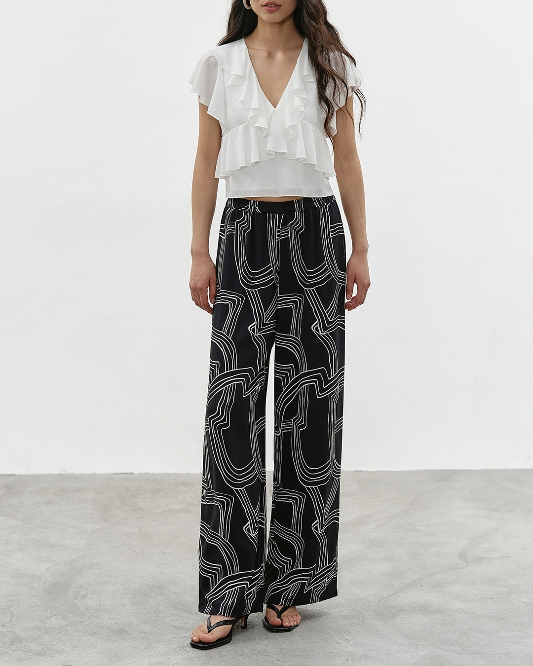 geometric-patterned wide leg pants【NINE0328】