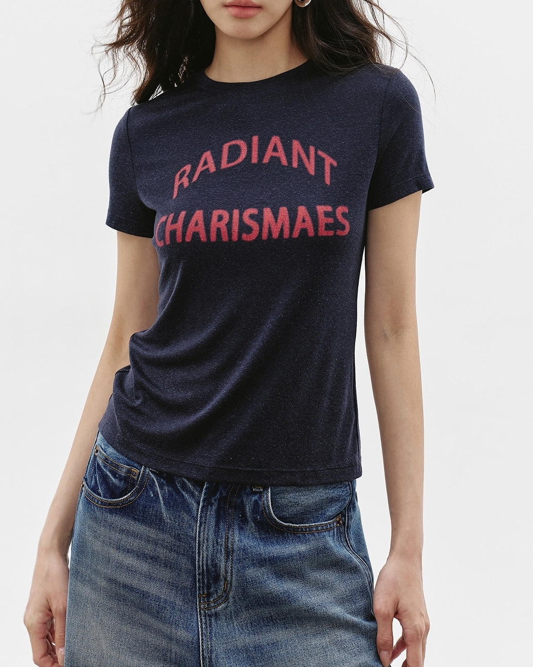 lettering print slim fit t-shirt 2color【NINE0350】