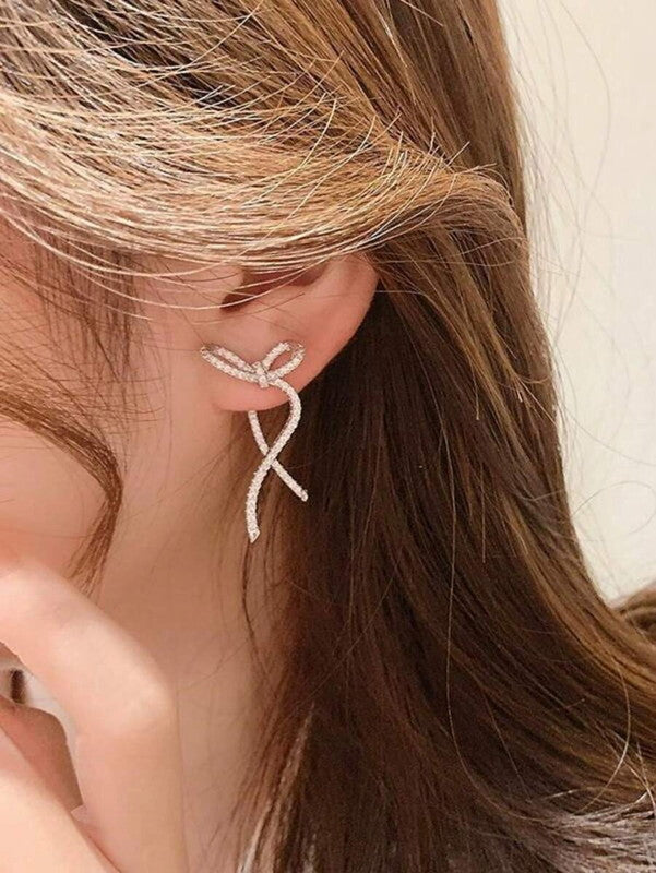 ribbon rhinestone cute stud-pierced【NINE-S8714】