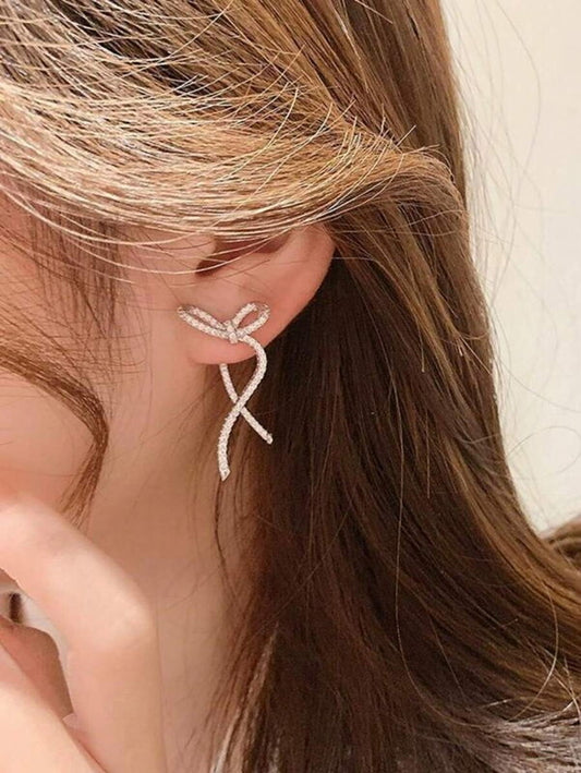 ribbon rhinestone cute stud-pierced【NINE-S8714】