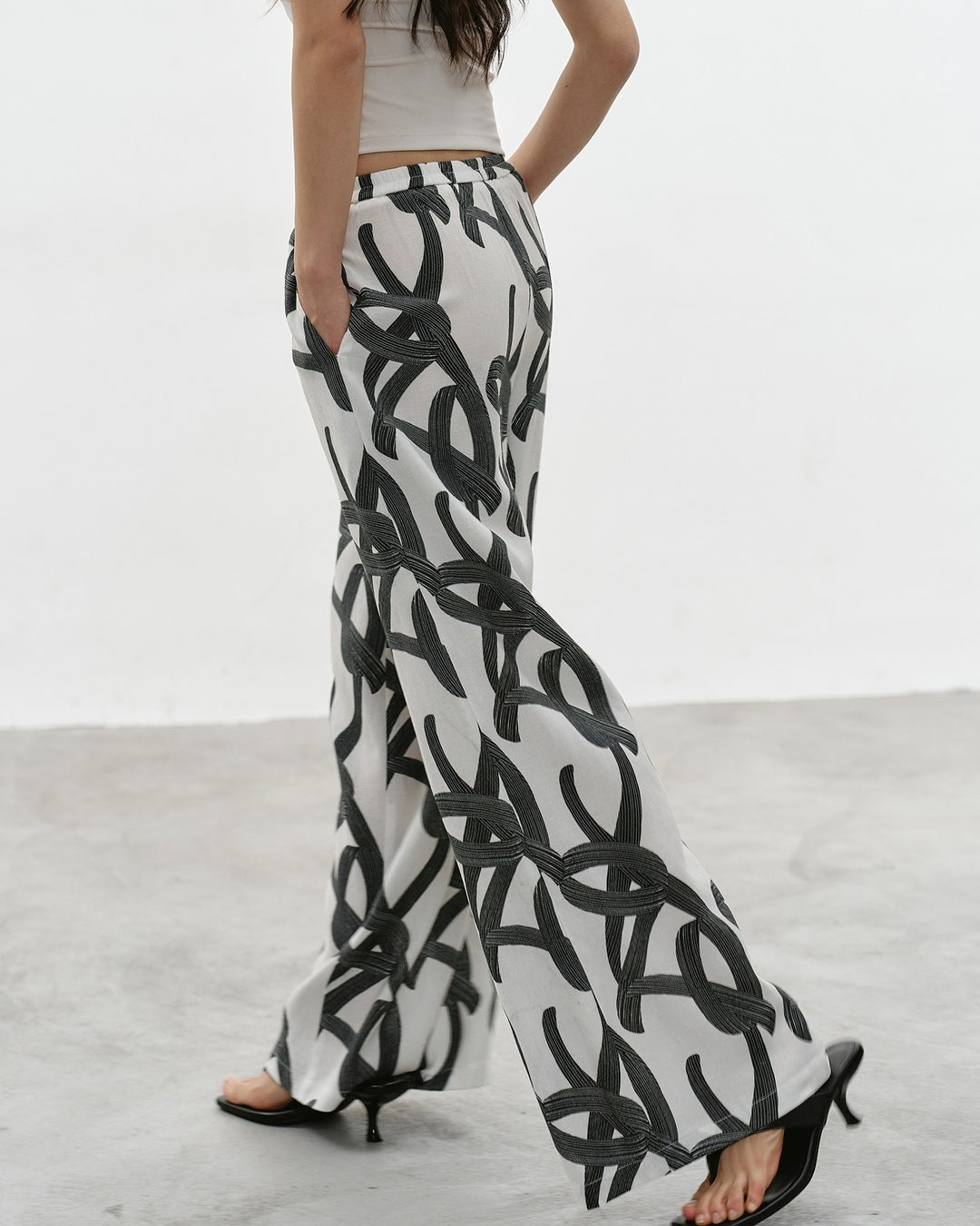 geometric print wide-leg pants【NINE0342】