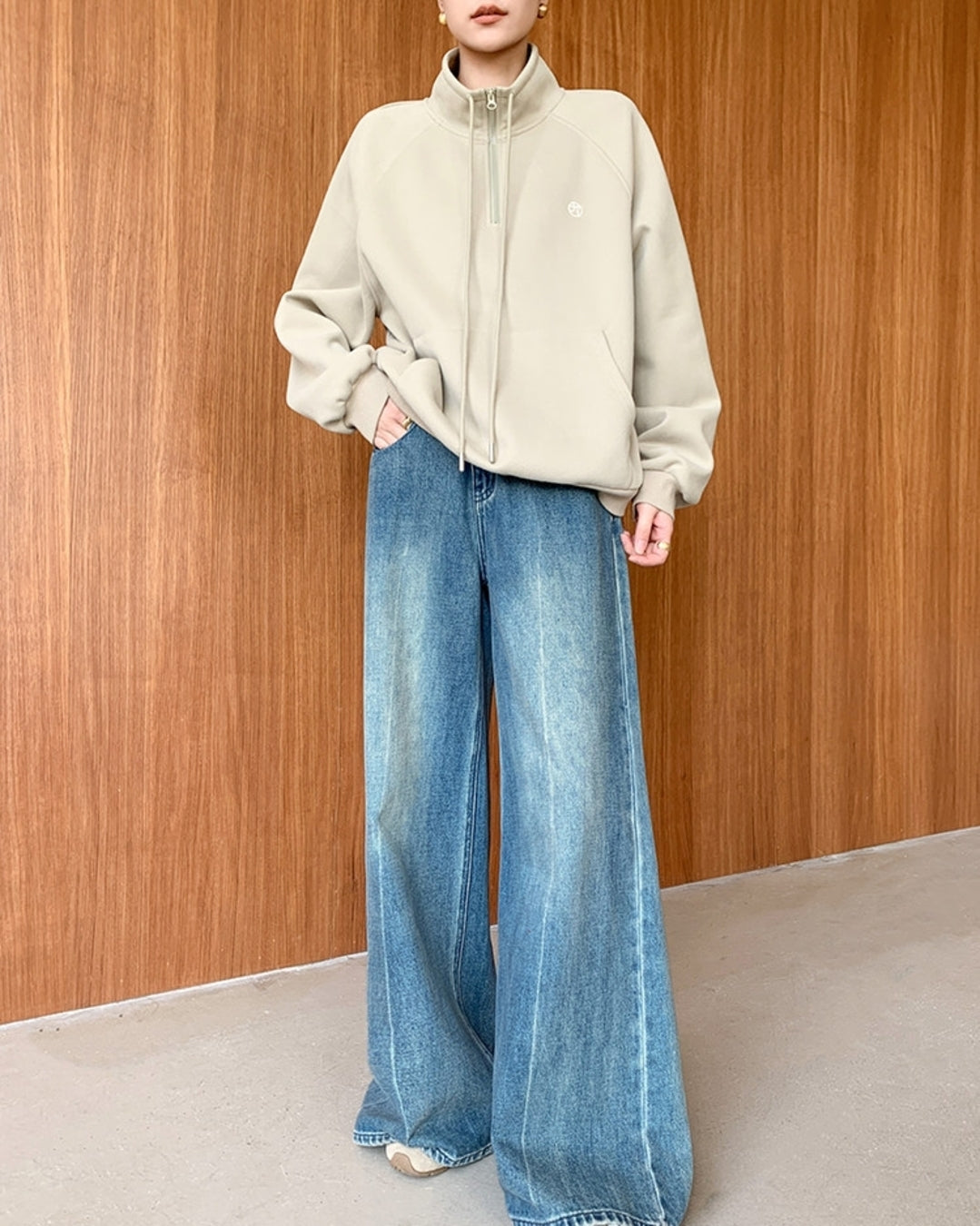 stand collar half-zip sweatshirt 2color【NINE0223】