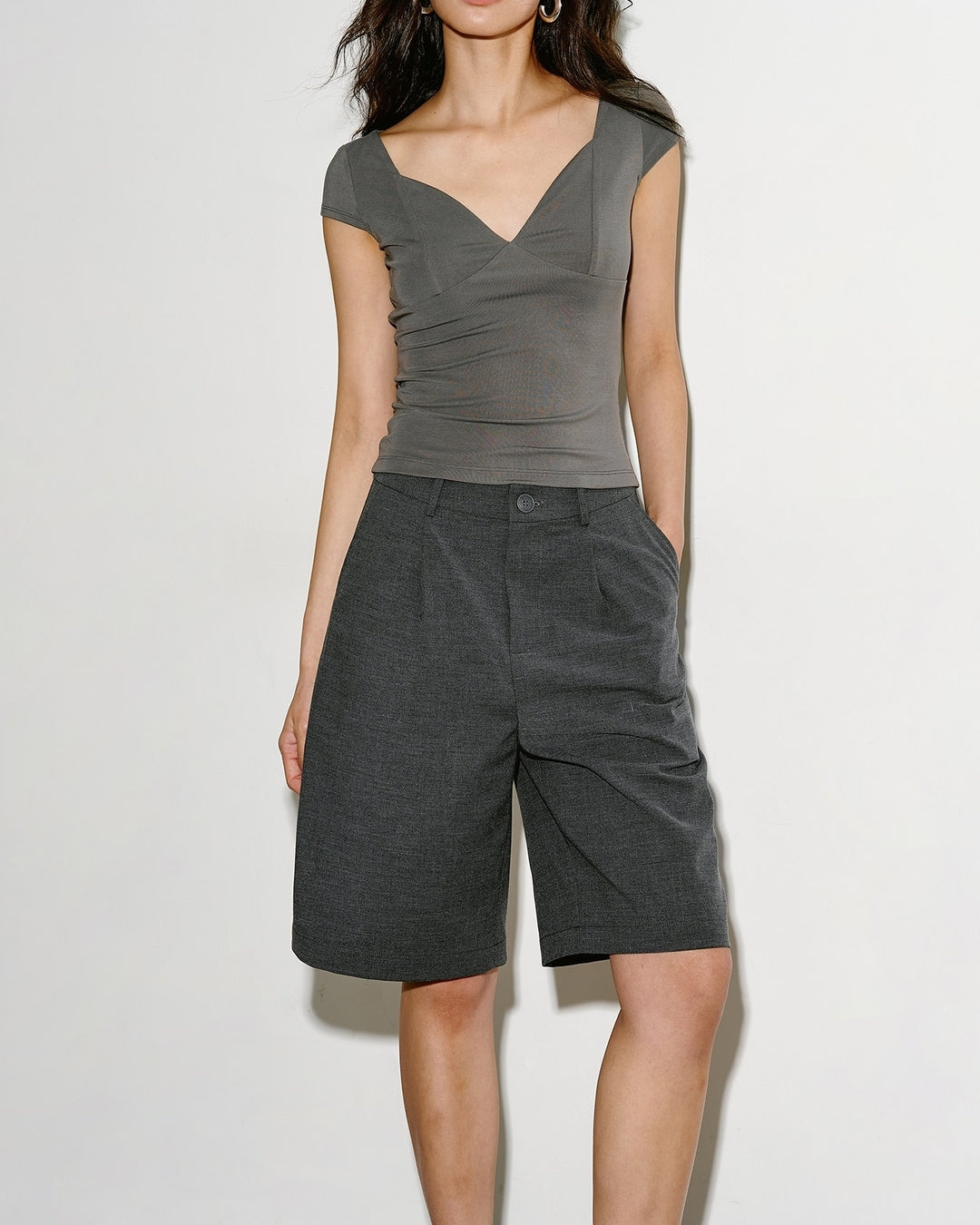 basic tuck half pants 2color【NINE0358】