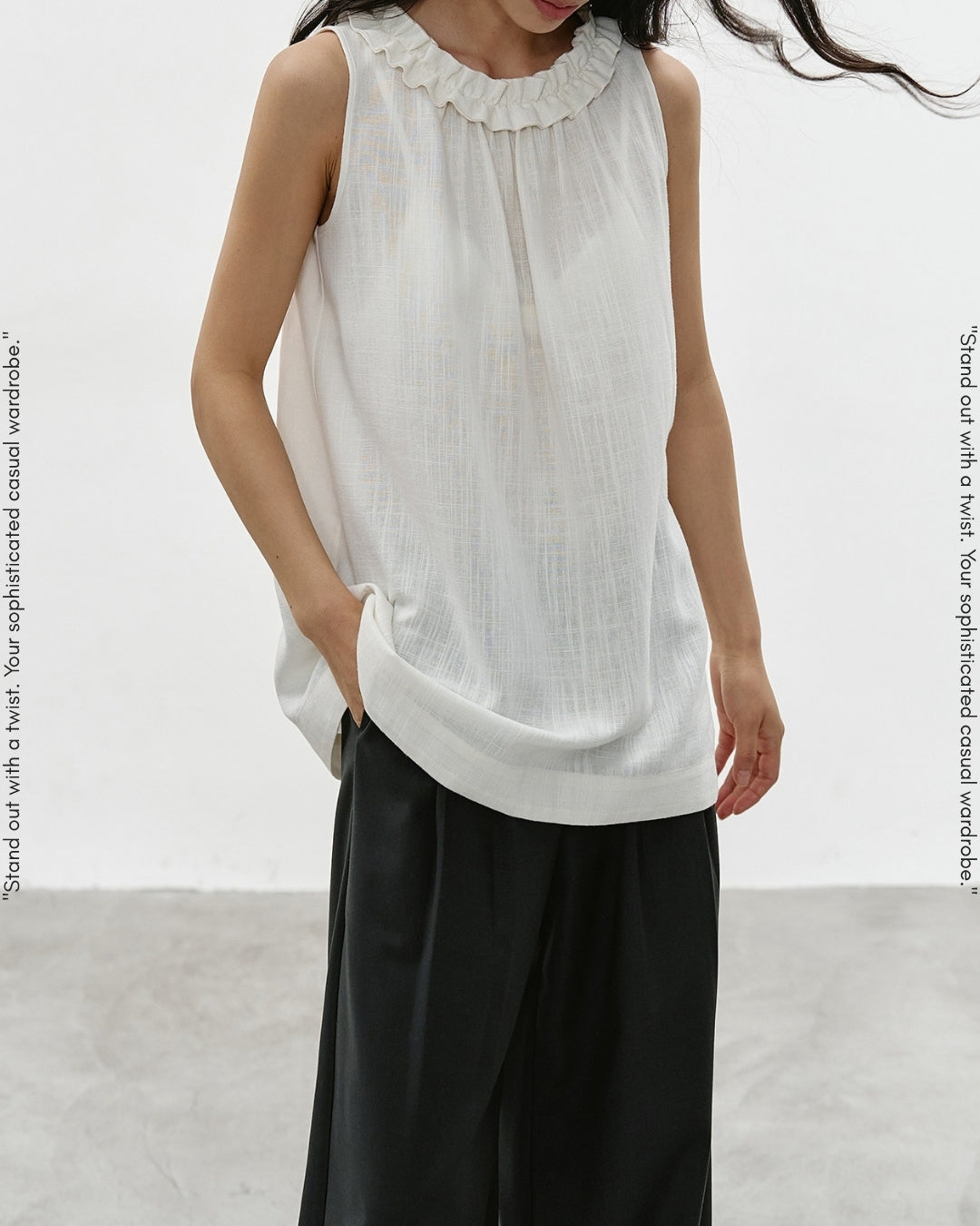 frill-collar sleeveless blouse【NINE0337】