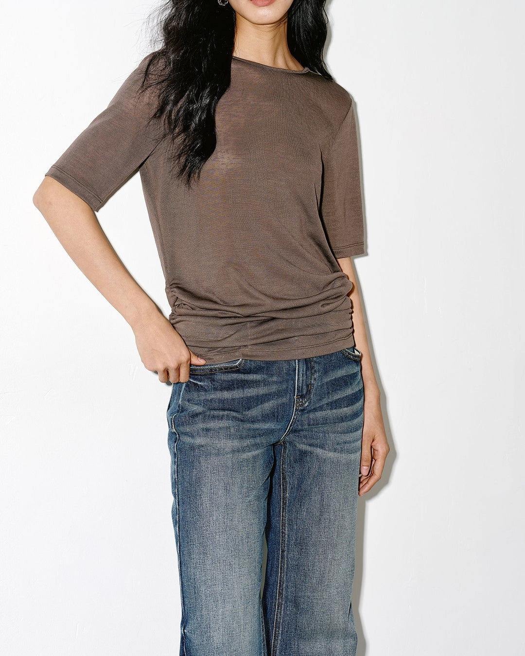 back-open short-sleeve t-shirt 2color【NINE0356】