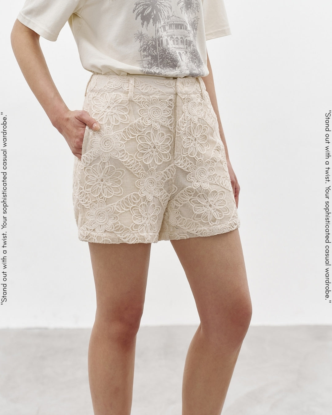 floral-print embroidered shorts【NINE0357】