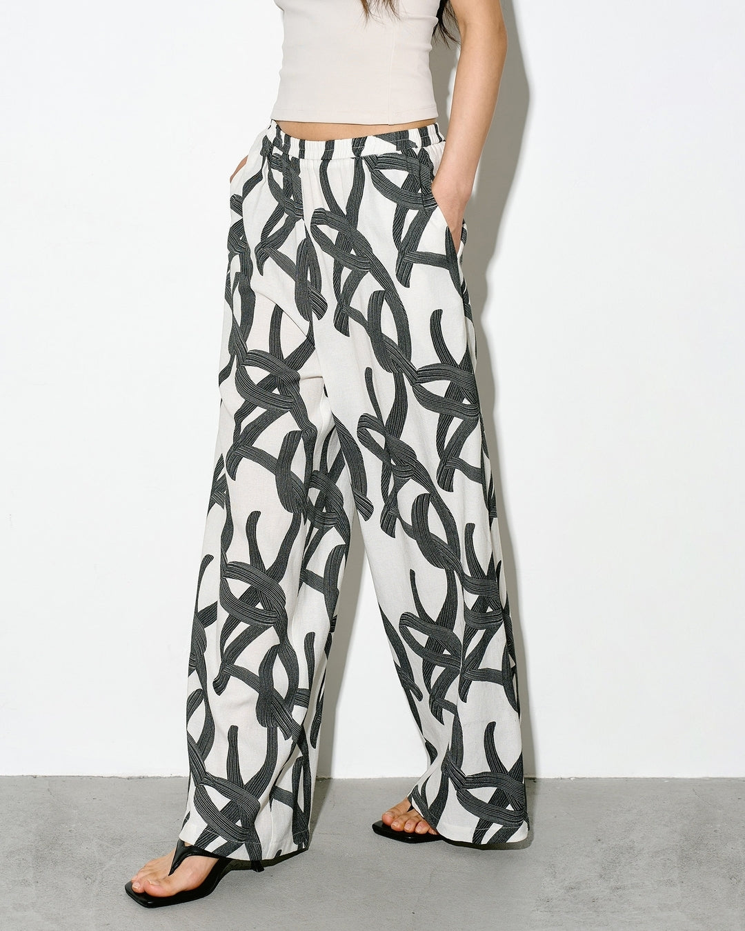 geometric print wide-leg pants【NINE0342】