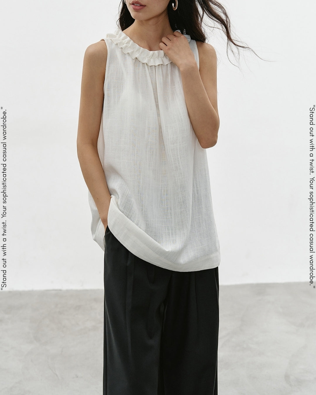 frill-collar sleeveless blouse【NINE0337】