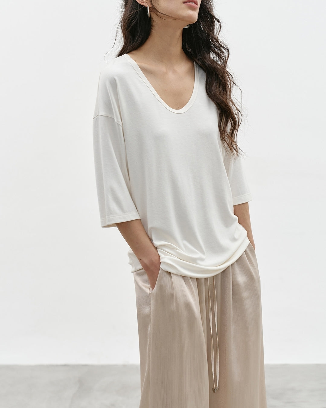 u-neck short sleeve t-shirt 2color【NINE0348】