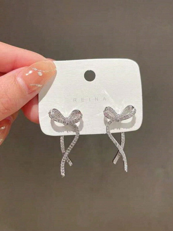 ribbon rhinestone cute stud-pierced【NINE-S8714】