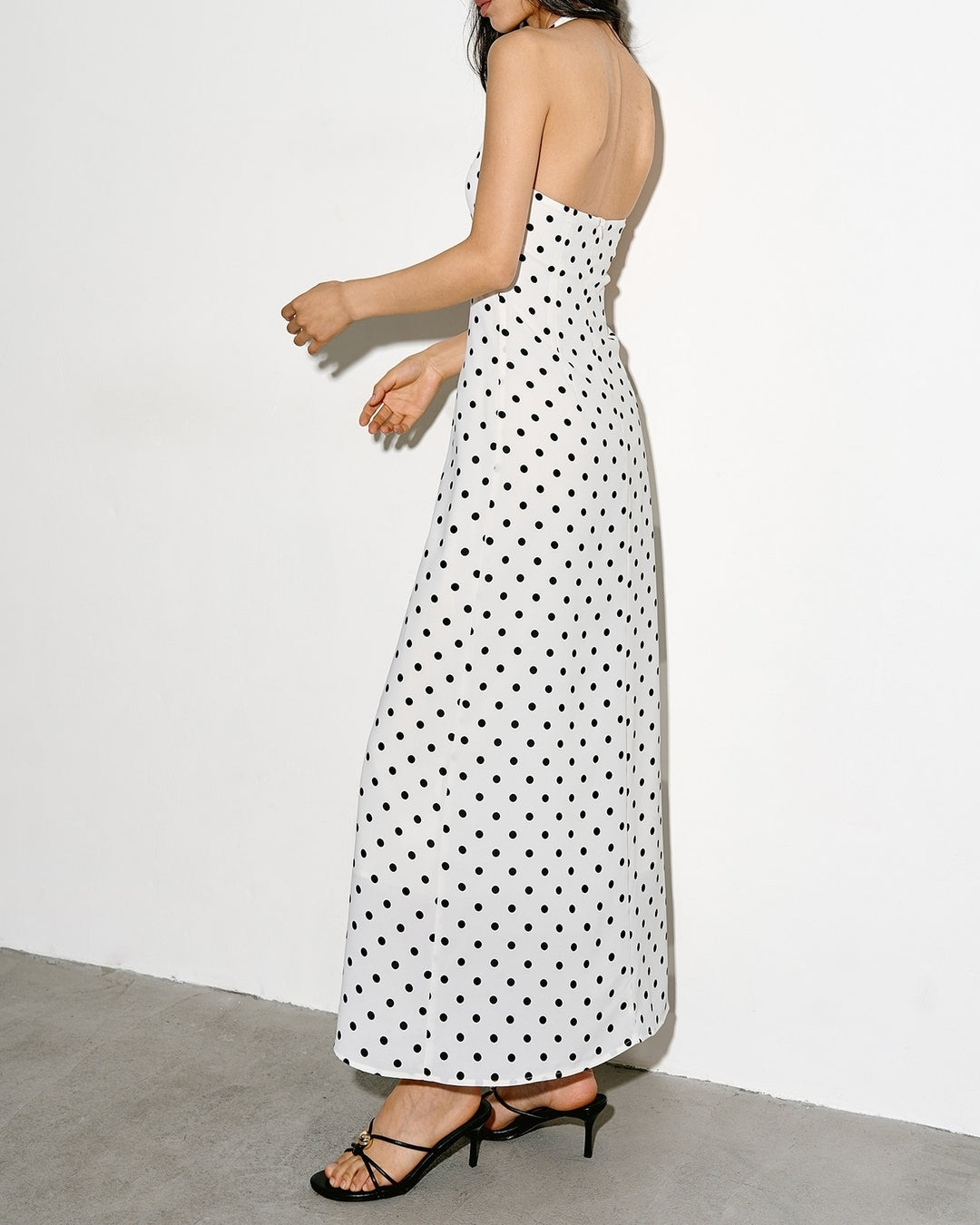 v-neck high waisted dot dress【NINE0334】