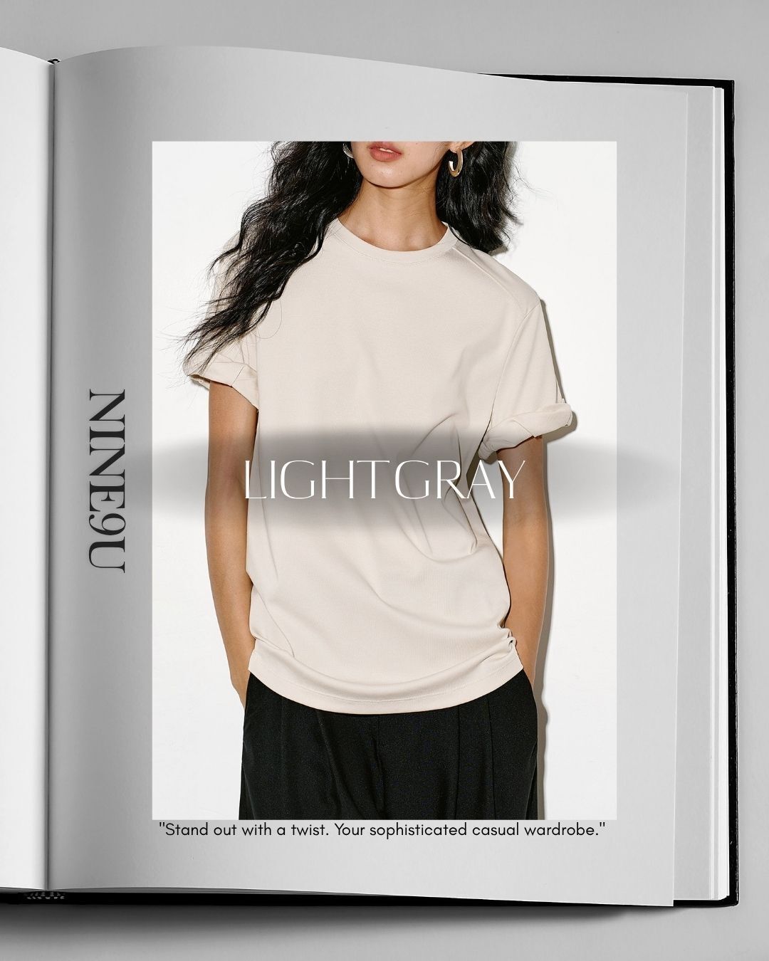 basic t-shirt with roll-up sleeves 2color【NINE0305】
