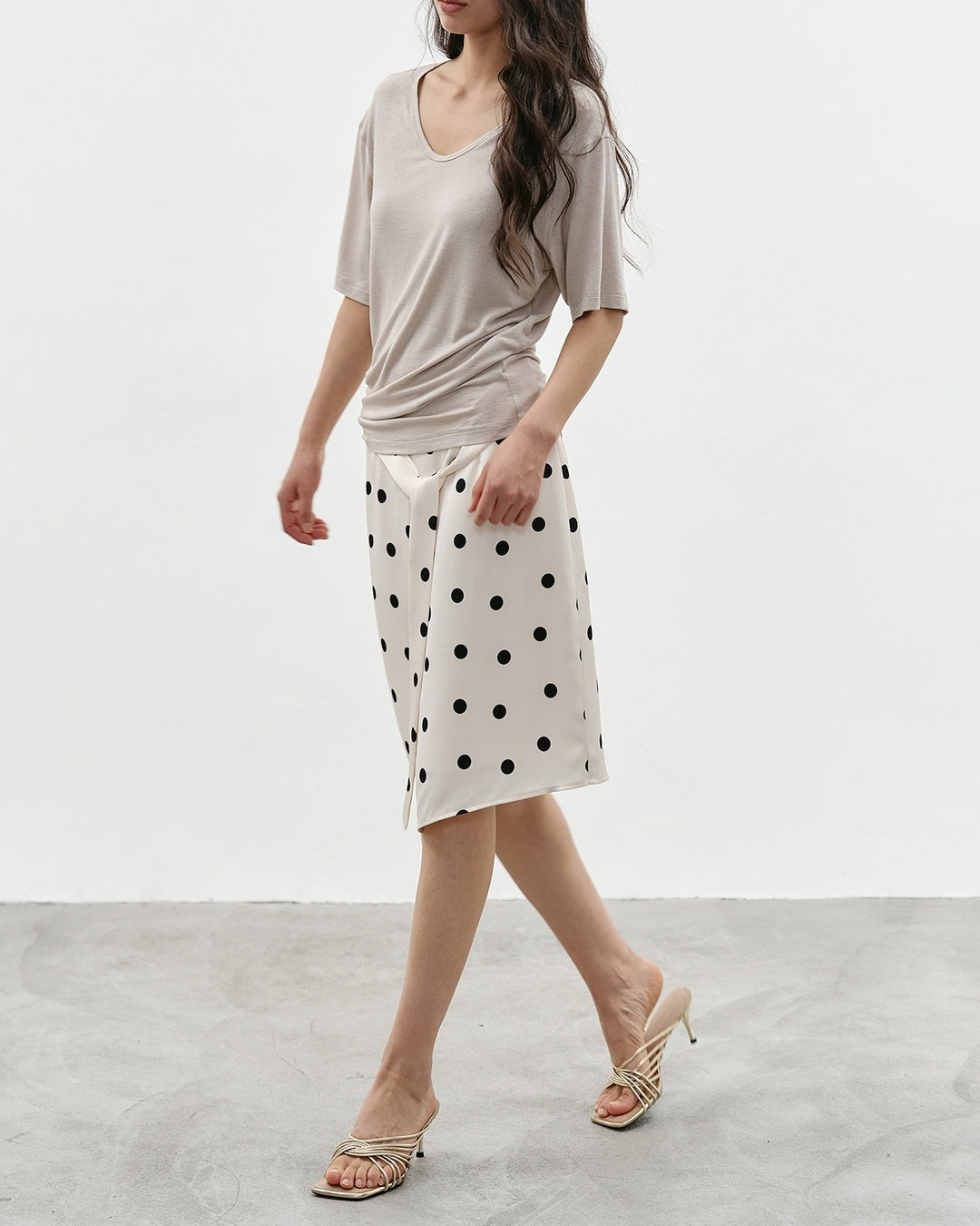 asymmetrical dot pattern ribbon skirt【NINE0345】