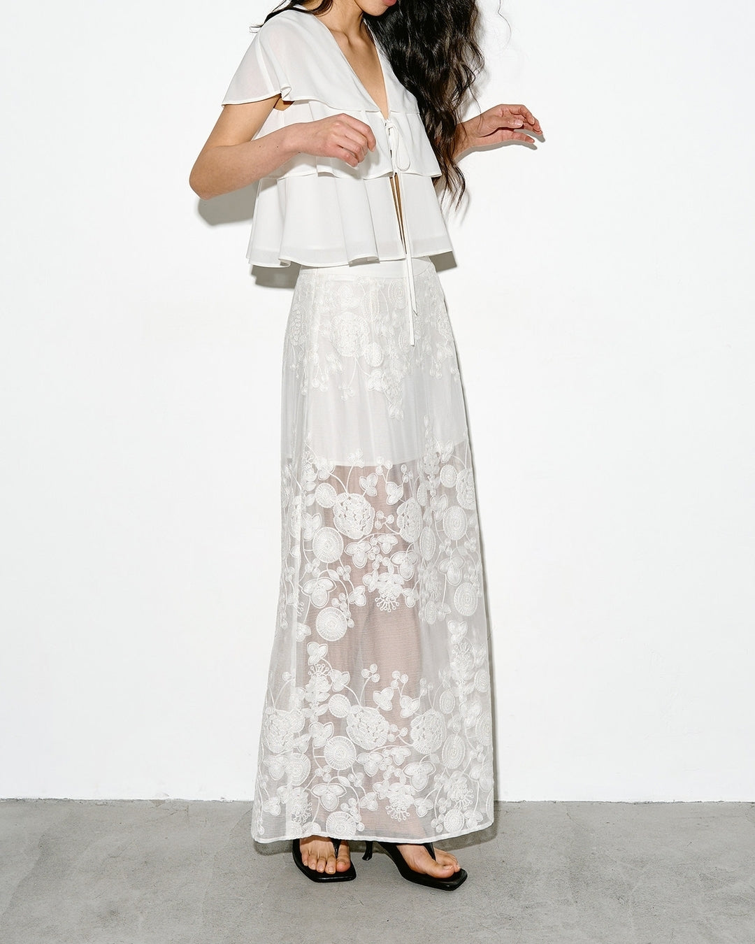 lace sheer long skirt【NINE0346】