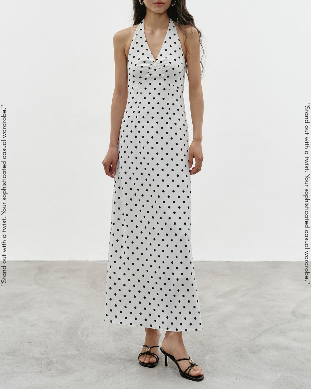 v-neck high waisted dot dress【NINE0334】