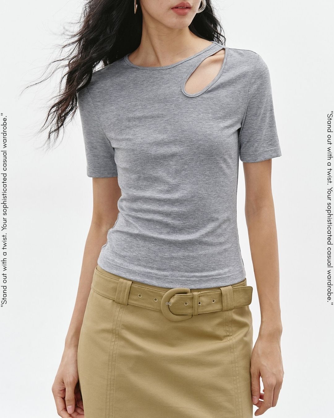 cut-out asymmetrical t-shirt 2color【NINE0310】