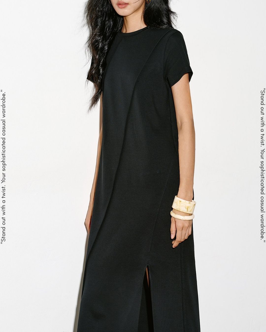 lined side slit one-piece【NINE0314】
