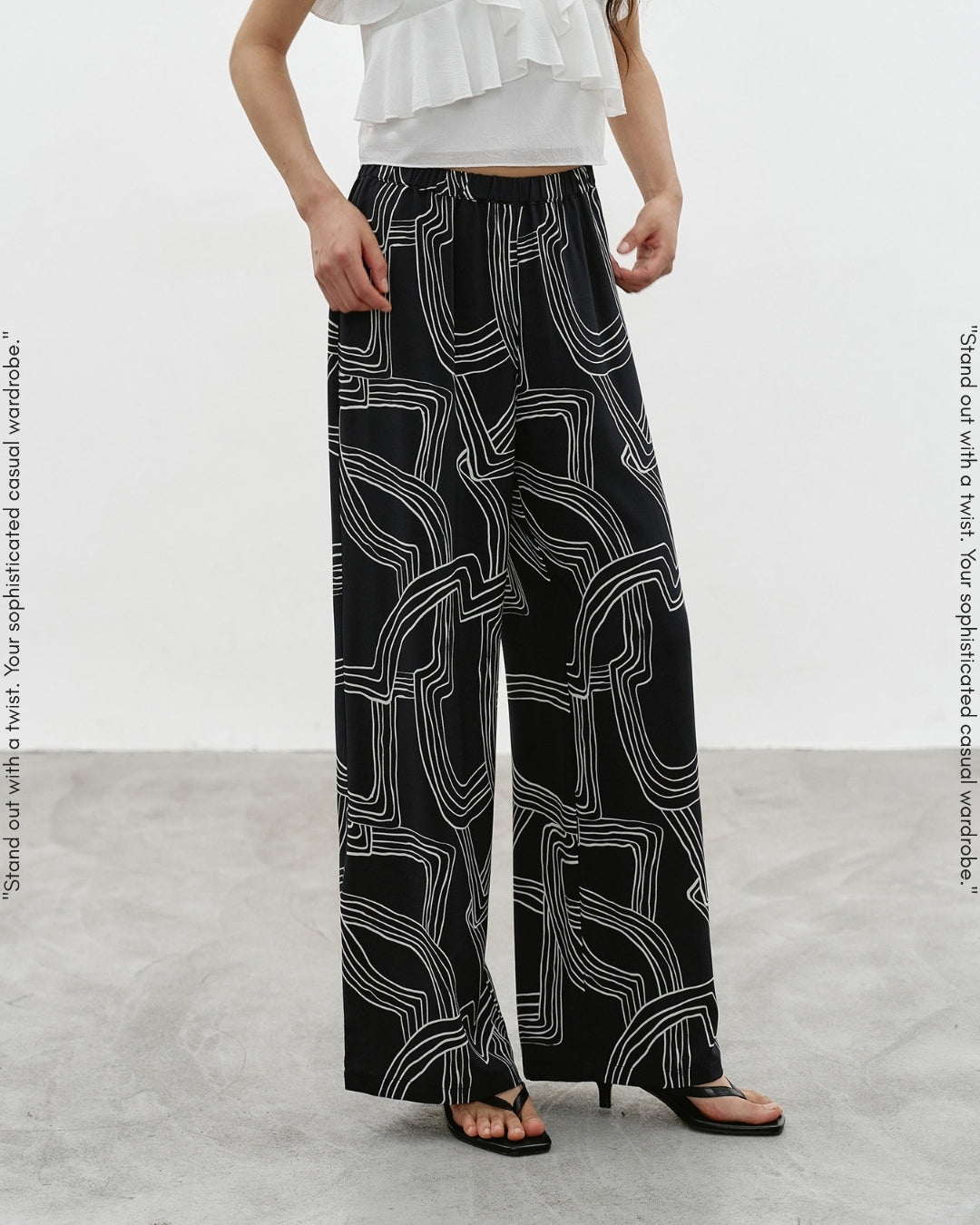 geometric-patterned wide leg pants【NINE0328】