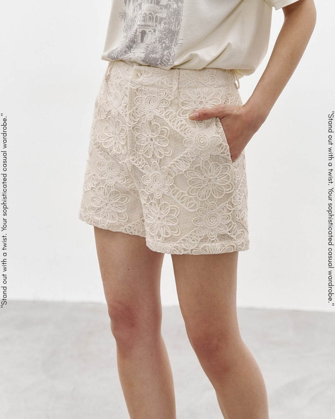 floral-print embroidered shorts【NINE0357】