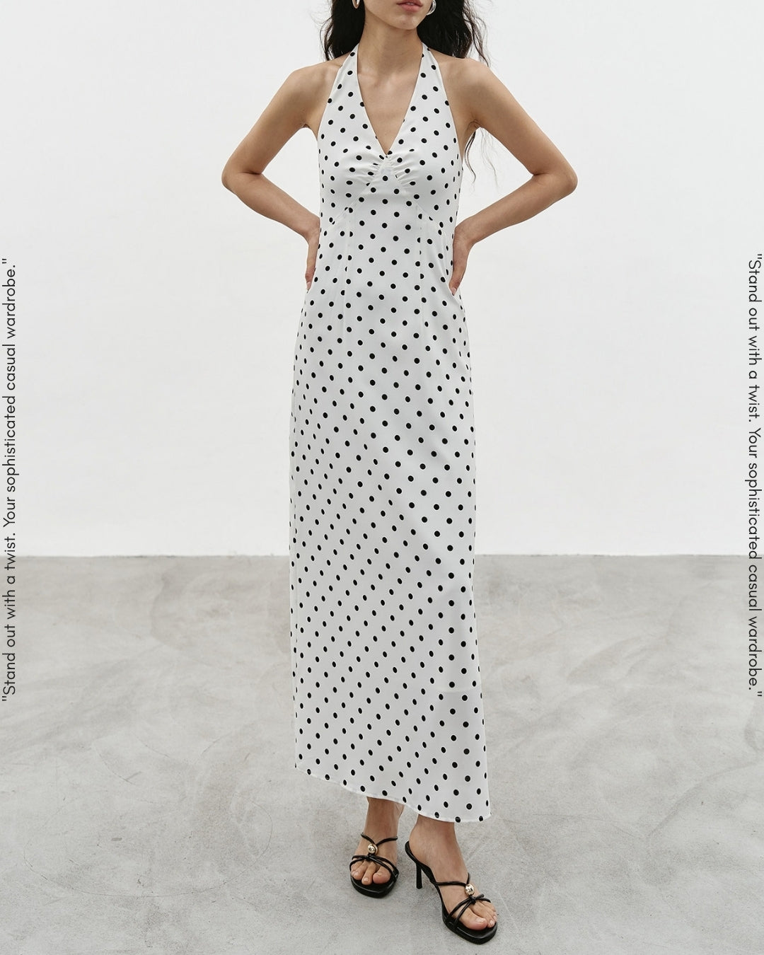 v-neck high waisted dot dress【NINE0334】